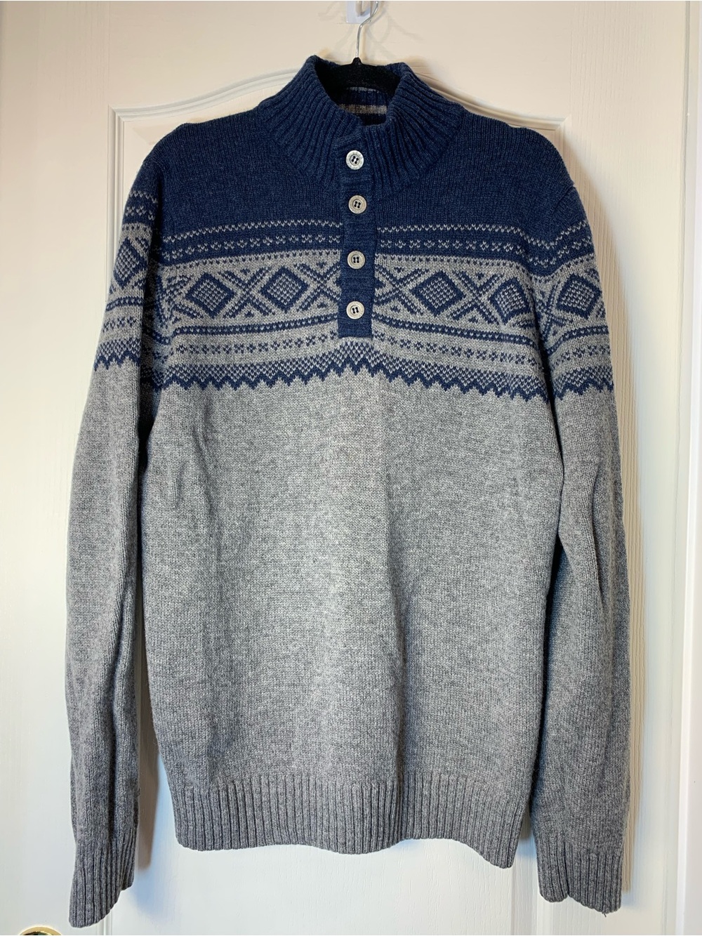 Wolsey 100% Wool Fair Isle Sweater Grey Blue Size L Nordic Classic Grandpacore